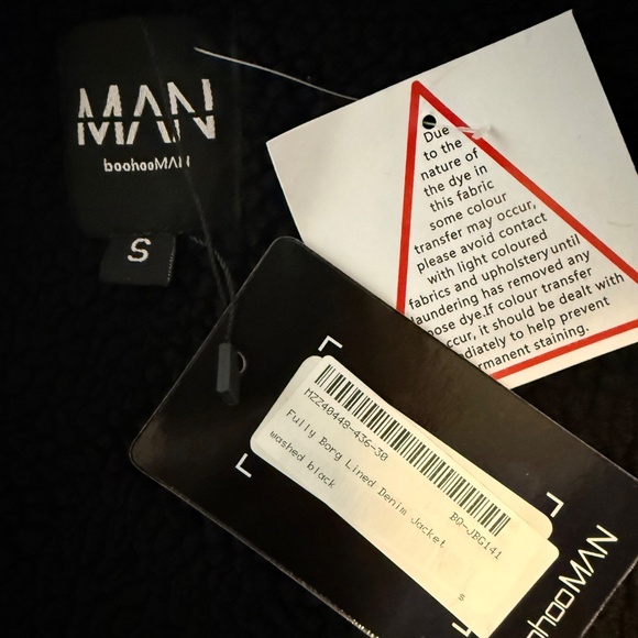 Boohoo MAN Men’s Fully Borg Lined Denim Jacket washed black Size S - Picture 9 of 11